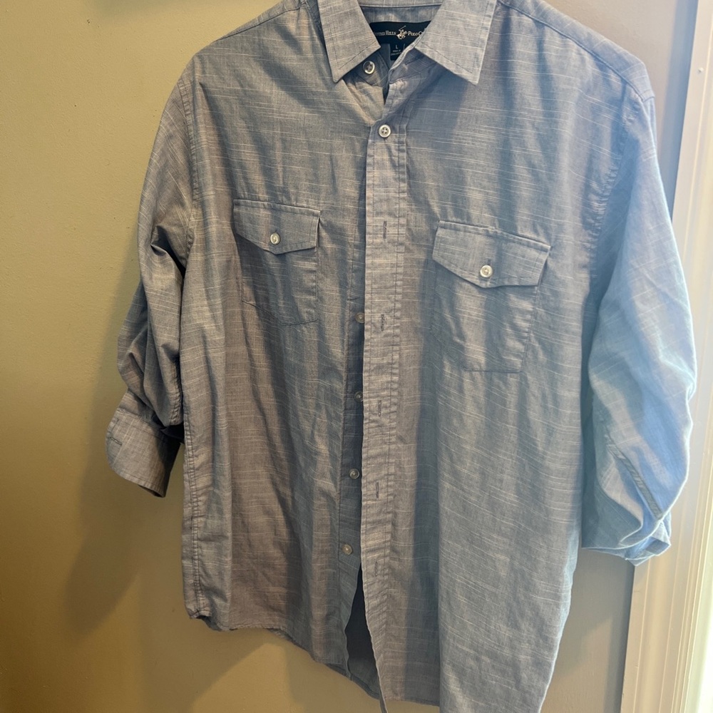Beverly Hills Polo Club Shirt Mens Size Large Blue Long Sleeve Button Up Dress
